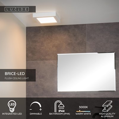 Lucide BRICE-LED - Flush ceiling light Bathroom - LED Dim. - 1x22W 3000K - IP44 - White
